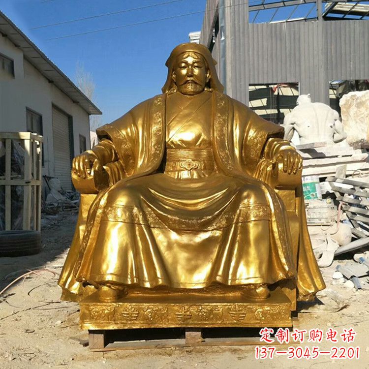 大同鎏金成吉思汗铜雕-中国历史伟人古代著名人物雕像