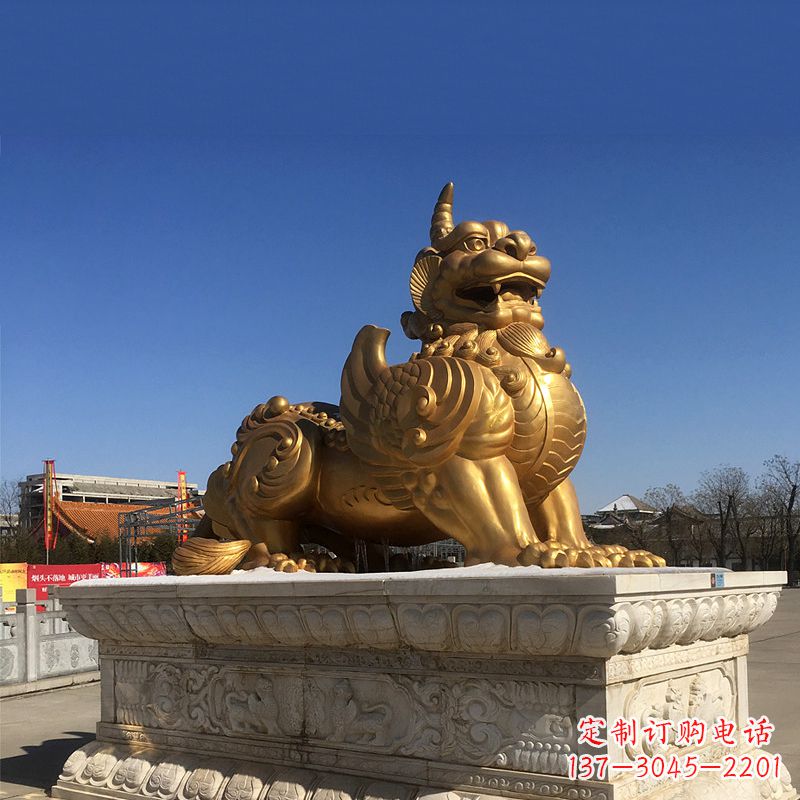 大同鎏金铜雕獬豸-公园园林神兽动物雕塑