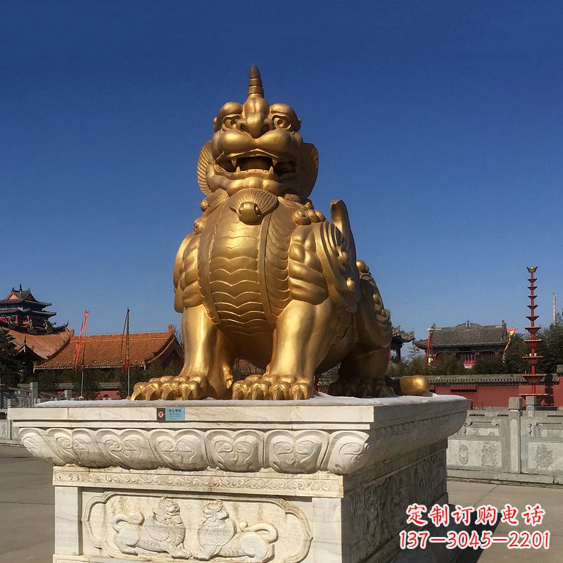 大同鎏金獬豸铜雕，为您提供精美的景观雕塑