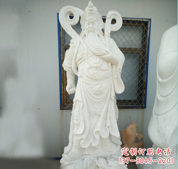 大同手工汉白玉关公雕塑