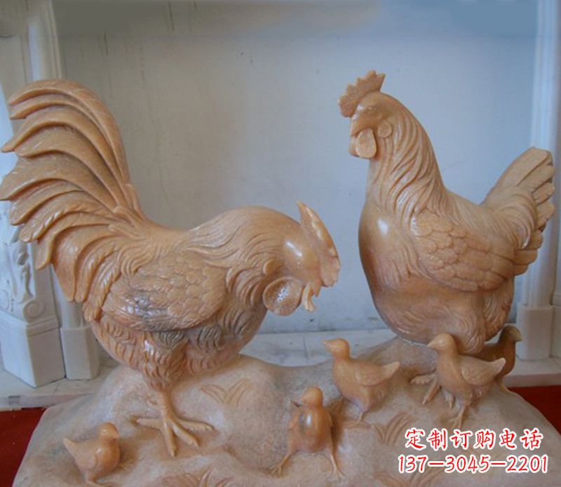 大同中领雕塑--精致石雕母子鸡动物雕塑