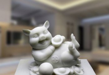 大同汉白玉动物雕塑，招财猪石雕精美装饰
