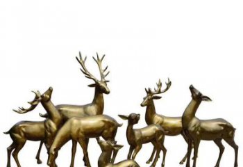 大同精致精美，欣赏黄铜色鹿群雕塑