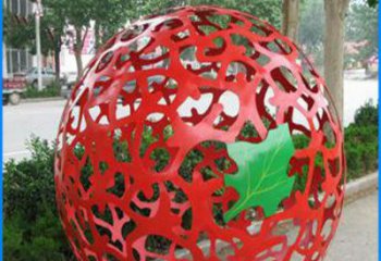 大同街边不锈钢镂空球和树叶景观雕塑