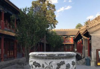 大同连年有鱼石浮雕圆形荷花水缸