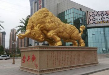 大同鎏金开荒牛铜雕像，城市街道景观动物雕塑