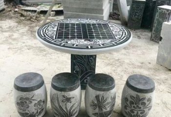 大同精美梅兰竹菊形石桌凳，无与伦比的艺术美感