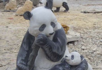 大同母子熊猫石雕仿真动物雕塑