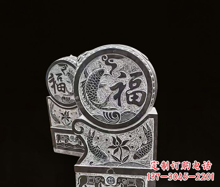 大同年年有余雕塑-门墩仿古抱鼓石