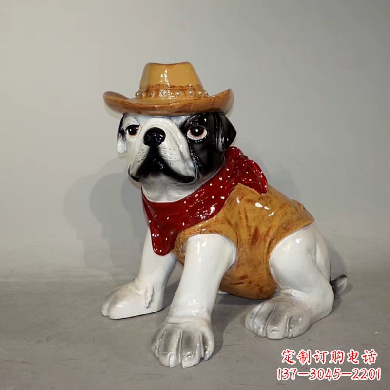 大同任性可爱的牛仔造型斗牛犬雕塑