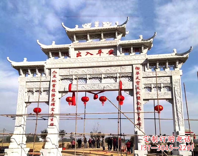 大同中领雕塑:牌坊顶式石雕刻墓碑