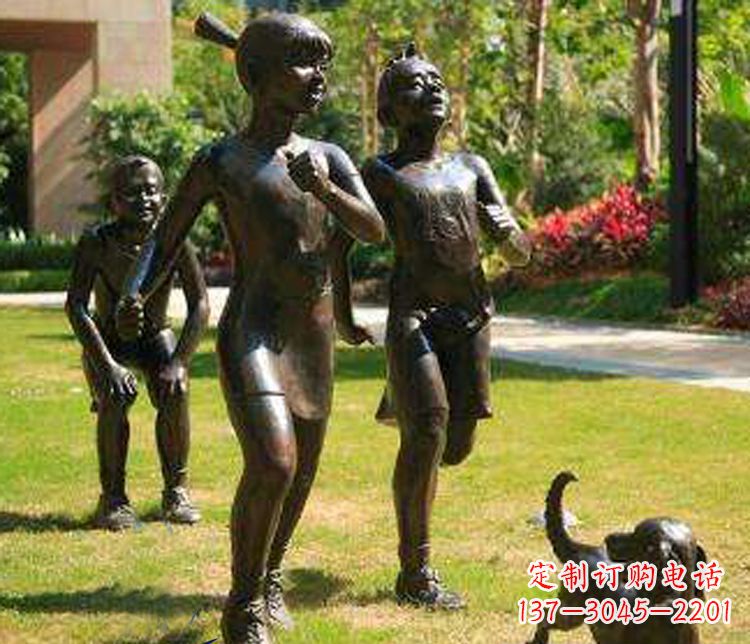 大同宁夏中领雕塑推出的儿童铜雕跑步遛狗,一款…