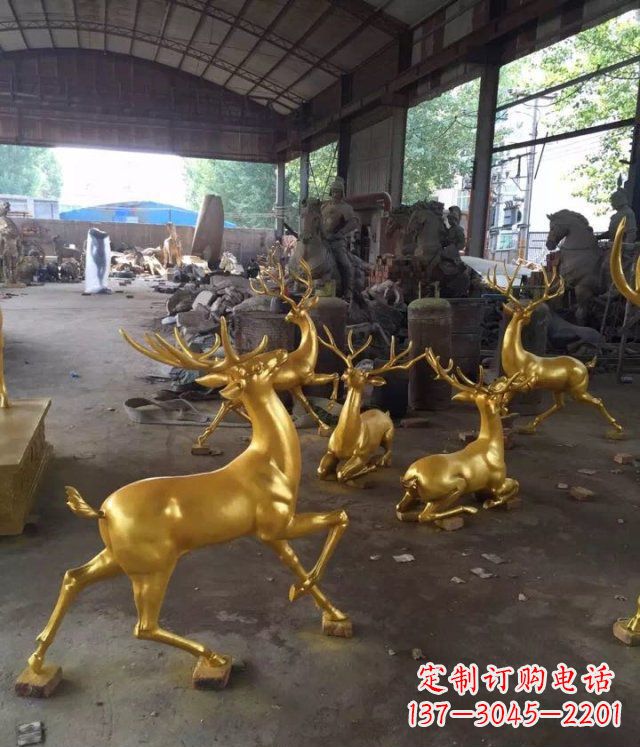 大同喷漆玻璃钢仿铜小鹿公园动物雕塑