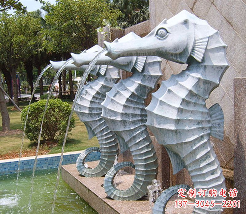 大同喷水海马石雕，精致美观的精灵马雕塑