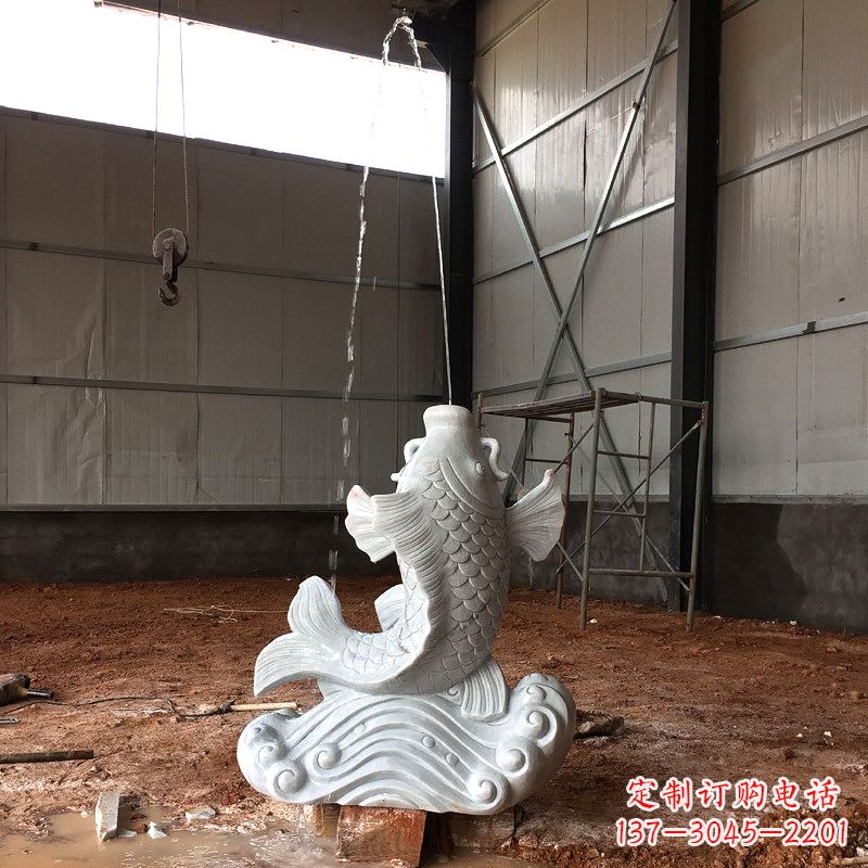 大同汉白玉石鲤鱼雕塑,让你的梦想成真!