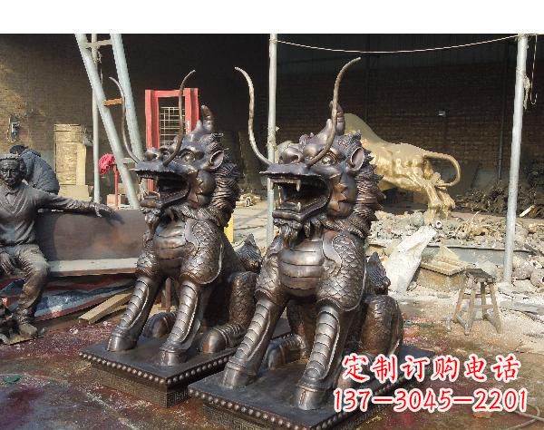 大同中领雕塑打造精美辟邪麒麟铜雕