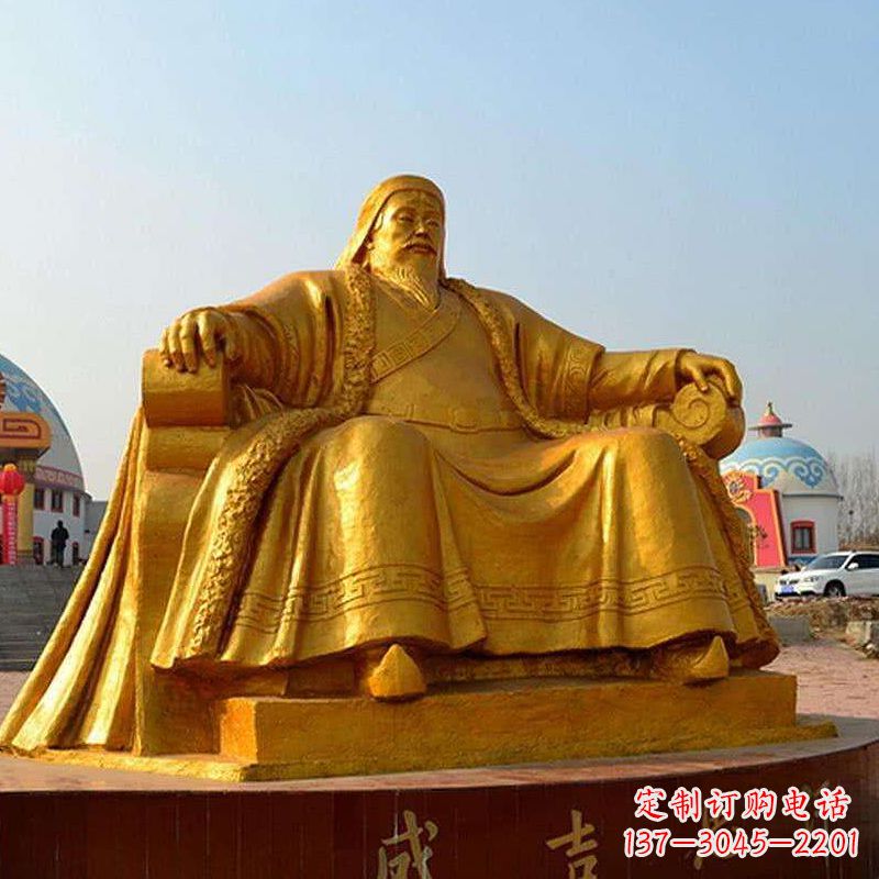 大同雕刻古代传奇军事家成吉思汗铜雕像