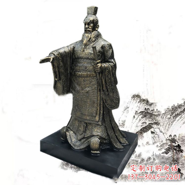 大同精美秦始皇玻璃钢仿铜雕塑