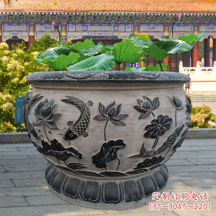 大同青石雕刻鱼缸雕塑