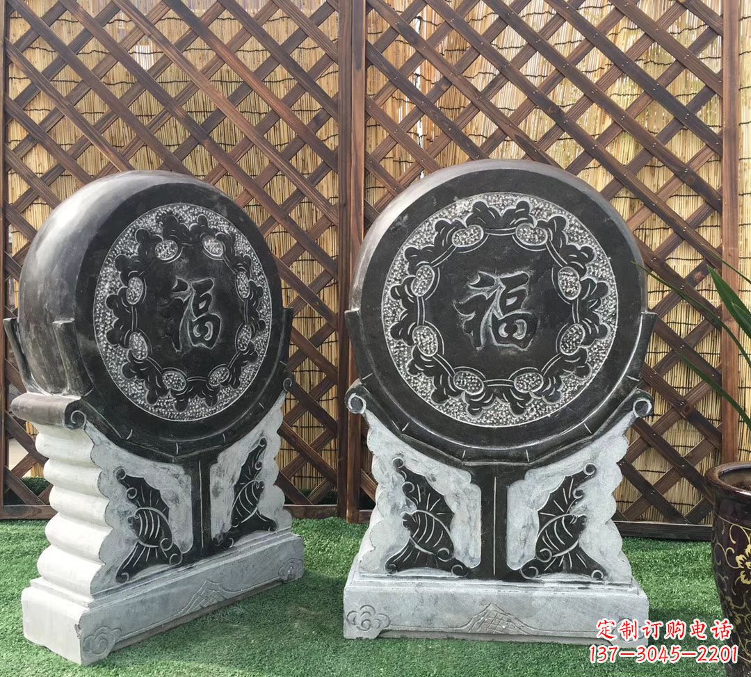 大同青石仿古福字抱鼓雕塑庭院镇宅门墩石雕