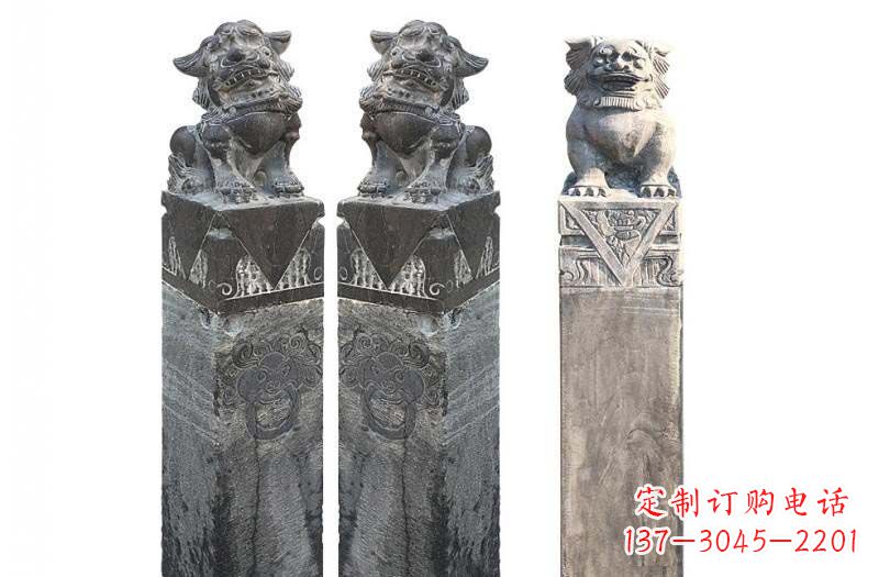 大同青石仿古狮子拴马桩