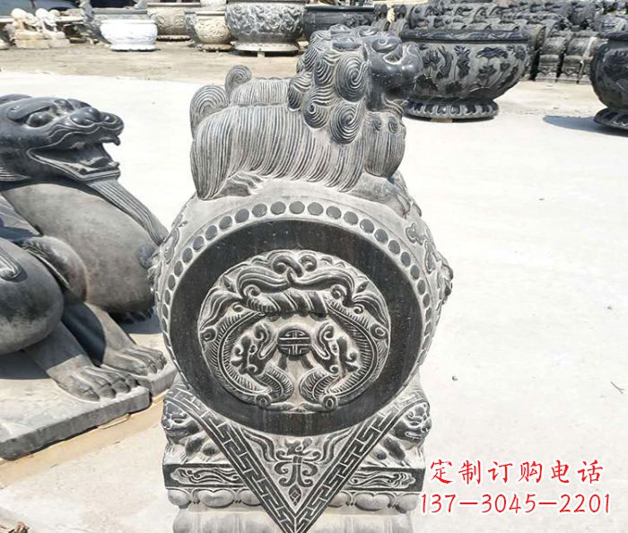 大同精美的青石仿古狮子门墩石雕