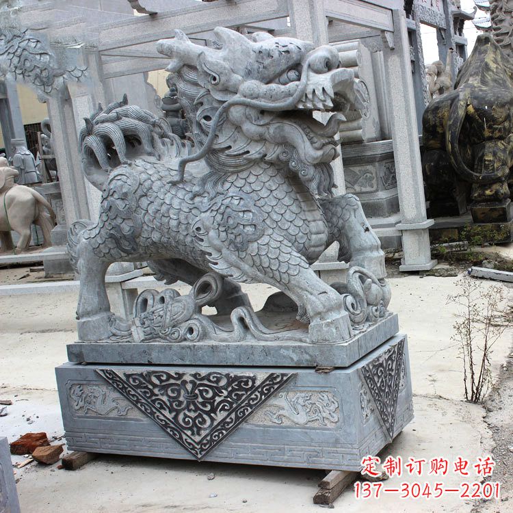 大同色彩缤纷的青石仿古石雕麒麟