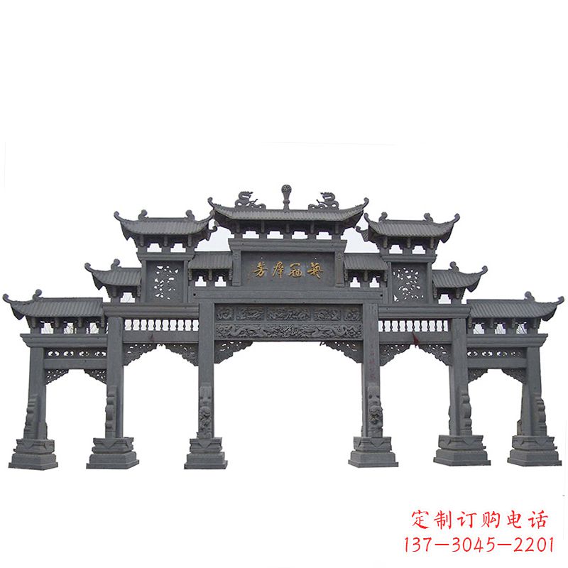 大同传承千年历史青石仿古五门石雕牌楼