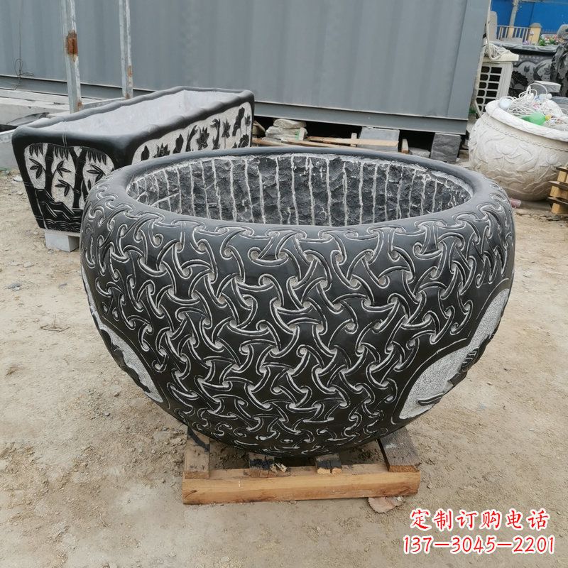 大同青石复古风花盆雕塑