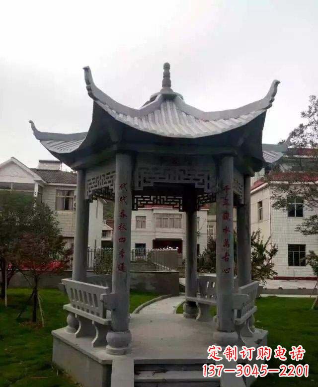 大同精美绝伦青石六角凉亭雕塑