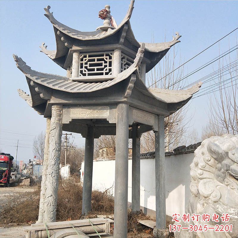 大同典雅精美的青石六角石凉亭雕塑