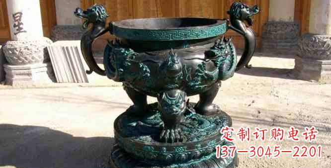 大同精美青铜祭祀圆香炉雕塑