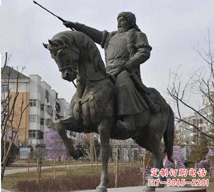 大同精致雕刻成吉思汗青铜骑马
