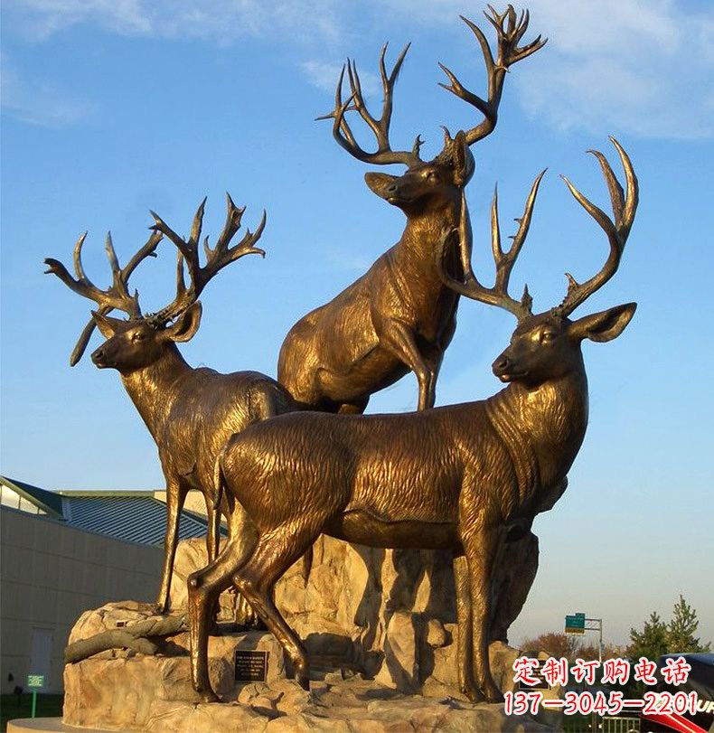 大同三鹿登高鹿景观铜雕,让你秀智慧雕刻艺术