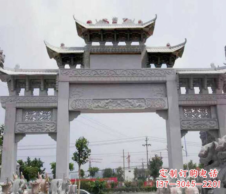 大同三门大理石牌坊石雕 (3)