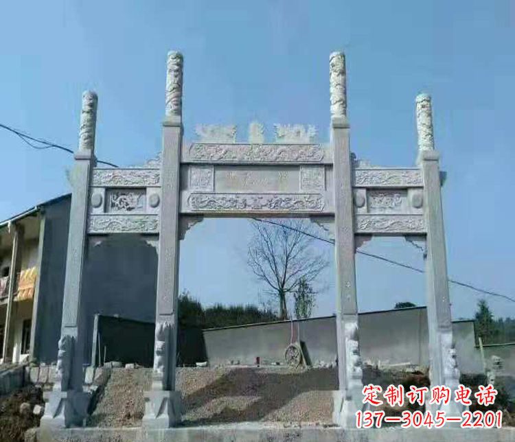 大同三门仿古牌坊石雕,精致雕刻典雅之美