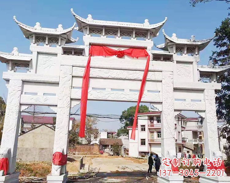 大同三门三楼石雕牌坊:专业定制牌坊雕塑