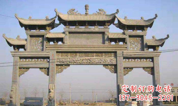 大同特色街角石雕牌坊精致典雅的装点
