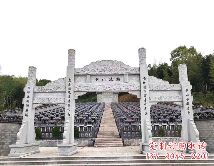 大同精致雕刻的三门石牌坊雕塑