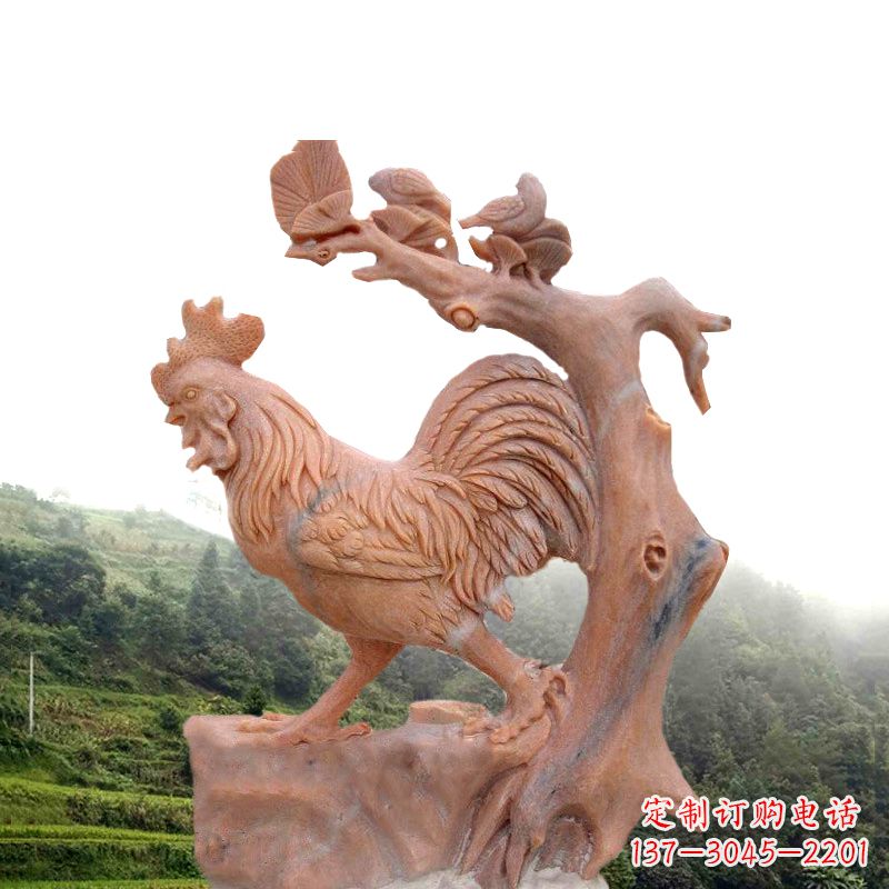 大同中领雕塑:酉鸡晚霞红石动物雕塑
