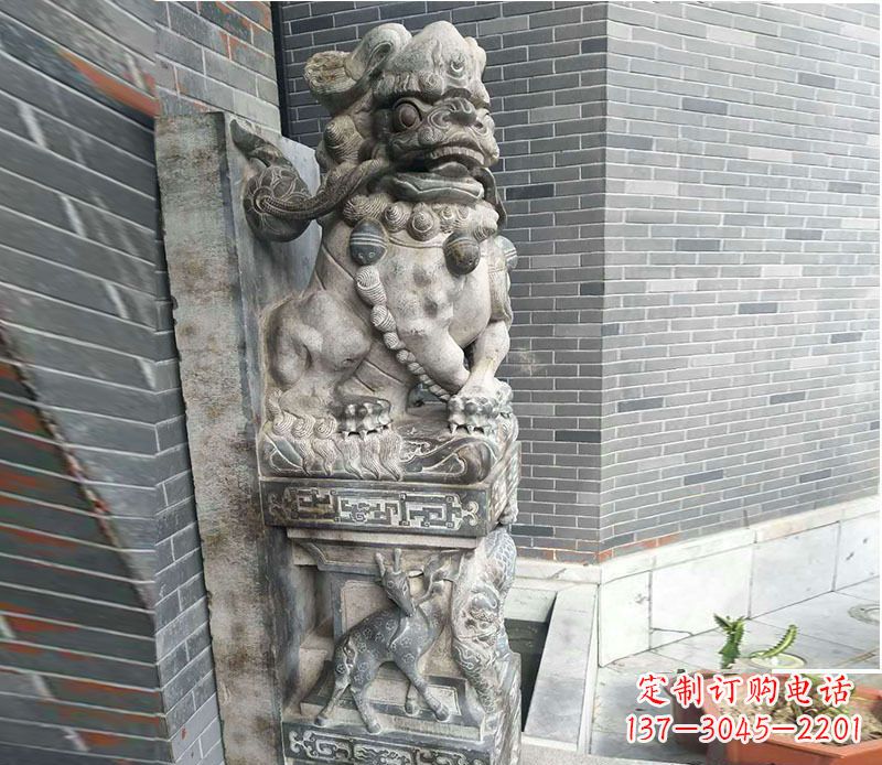 大同狮子抱鼓石仿古石门墩石雕 (3)