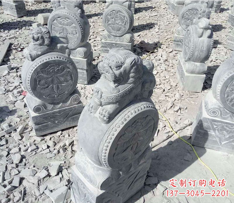 大同狮子抱鼓石招财门墩石雕 (3)