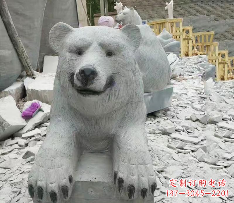 大同高端石雕狗熊雕塑,精致细节,完美还原动物真实感