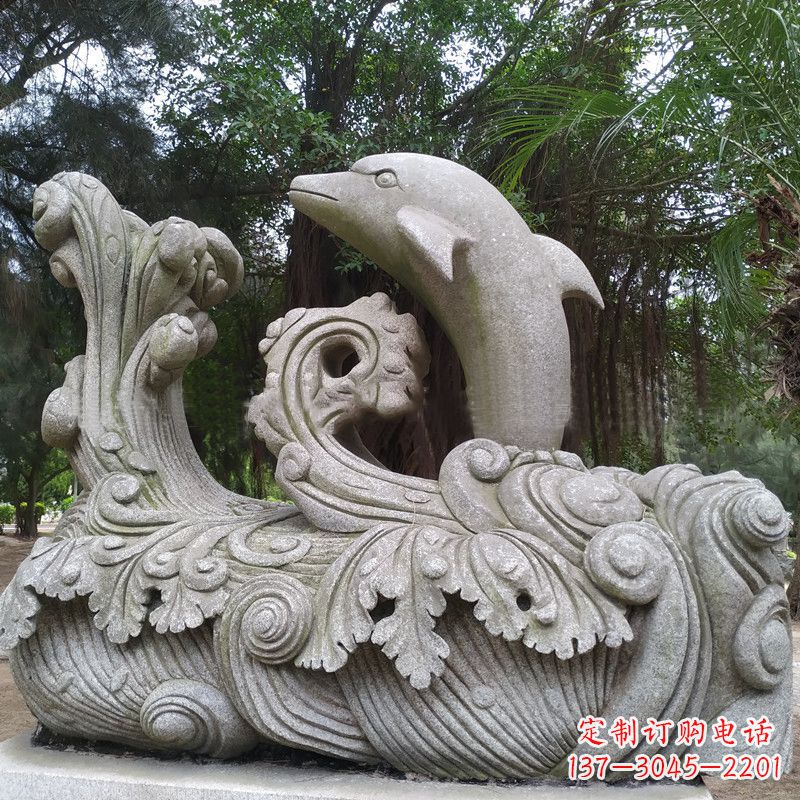 大同精美的石雕海豚雕塑,为您的公园林营造出别具匠心的水景特色