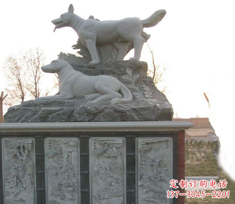 大同体现艺术灵感的两只狗公园动物雕塑