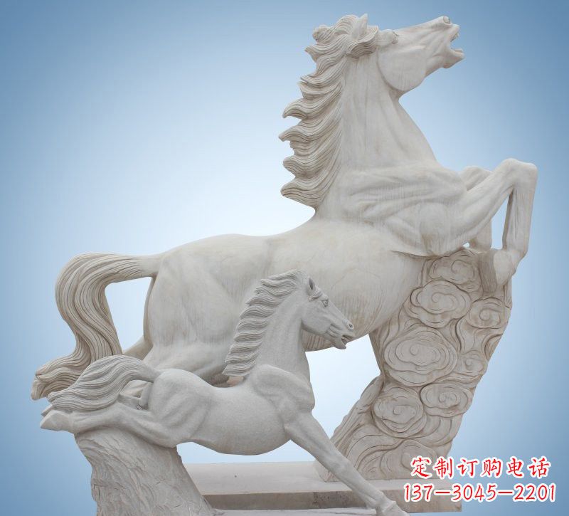 大同精致石质母子奔马雕塑