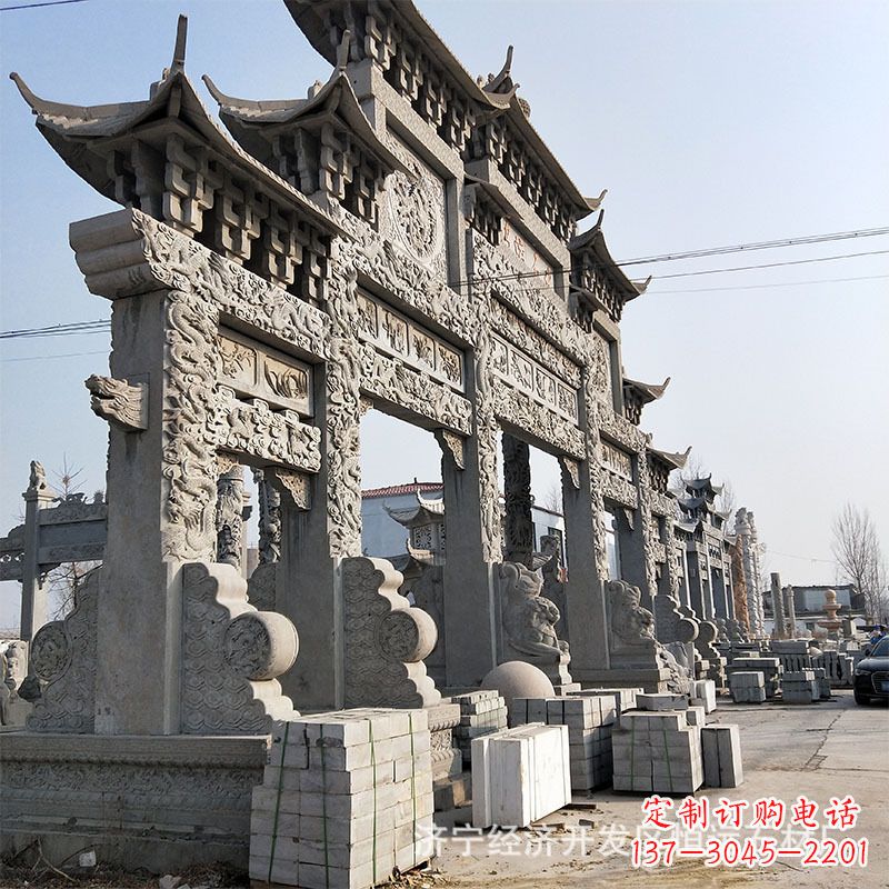 大同石雕牌坊 人物铜雕塑