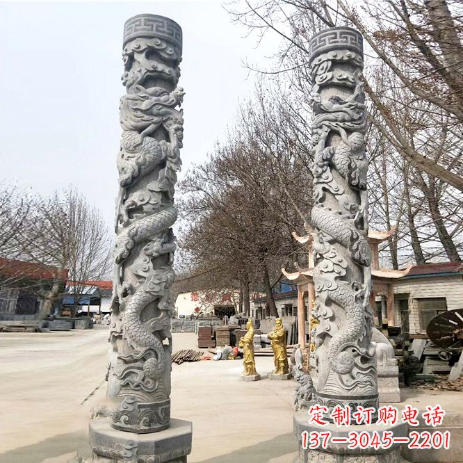 大同中领雕塑传统工艺制作精美石雕盘龙柱