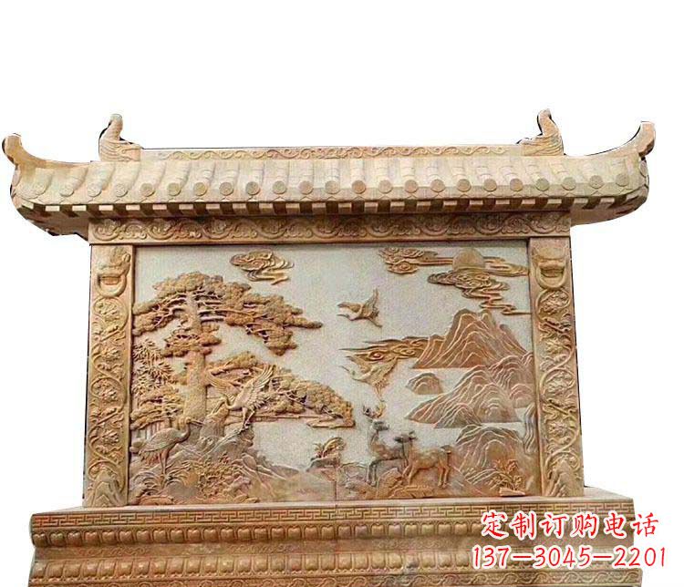 大同石浮雕晚霞红影壁石雕