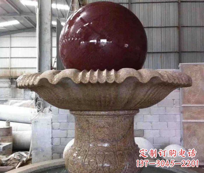 大同石来运转小型风水球喷泉石雕 (2)